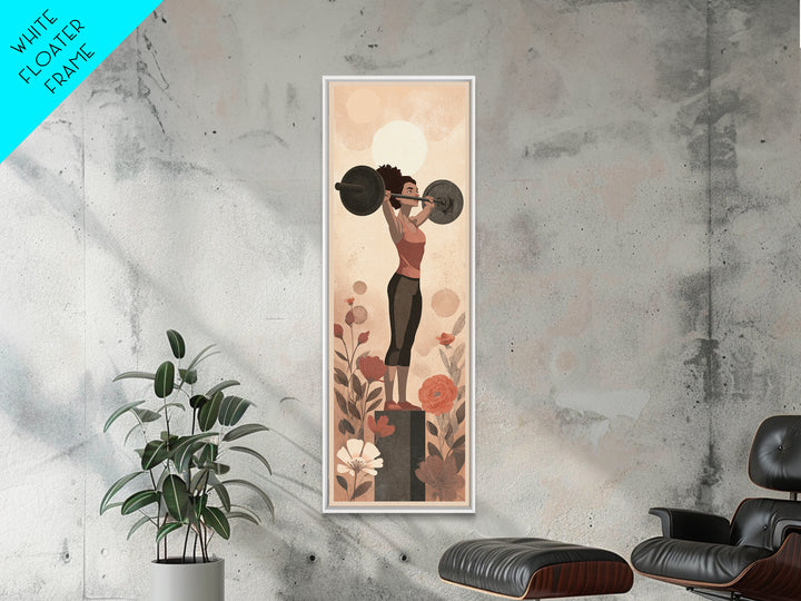 Female Weightlifter with Triumphant Stance Canvas Print, Gym Art, Home Gym Sign, Gym Decor, Watercolor Art, Strength, GYM-1x3-67