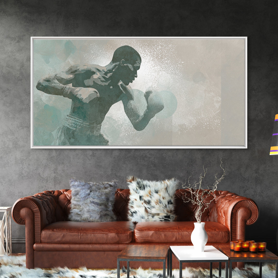 Powerful Boxer Silhouette Canvas Print, Gym Art, Living Room Decor, Gym Decor, Oil Painting, Strength, Sports Poster, GYM-2x1-21