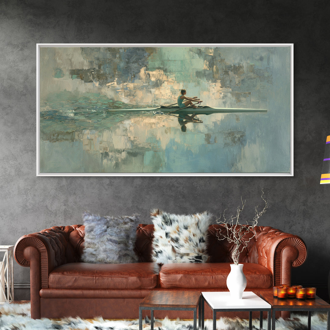 Rowing Athlete with Water Spray and Rhythm Framed Canvas Print, Gym Art, Print, Gym Decor, Fine Art, Strength, Wall Decoration, GYM-2x1-33