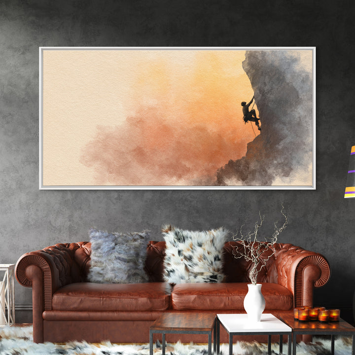 Rock Climber Reaching a Glowing Hold Canvas Print, Gym Art, Print, Gym Decor, Fine Art, Strength, Wall Decoration, Sports Decor, GYM-2x1-54