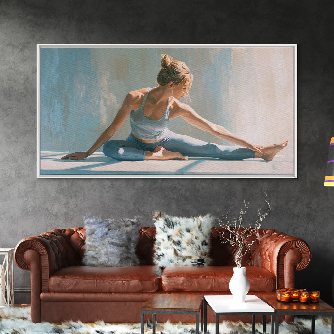 Fitness Woman Stretching Framed Canvas Print, Gym Art, Motivational Poster, Gym Decor, Fine Art, Strength, Motivational Art, GYM-2x1-65