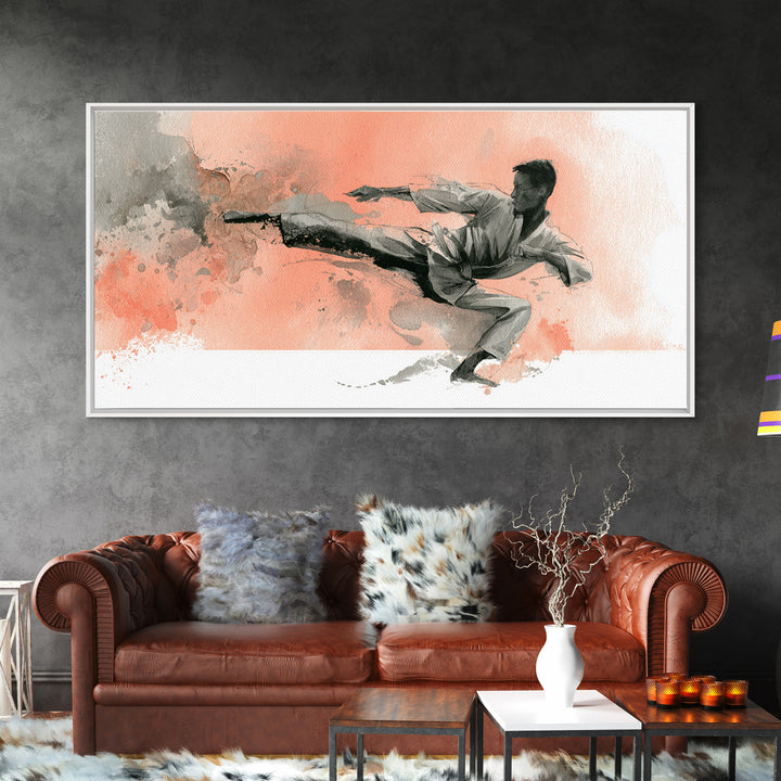 Martial Artist Kick Painted Framed Canvas Print, Gym Art, Printable Wall Art, Gym Decor, Fine Art, Strength, Sports Decor, GYM-2x1-7