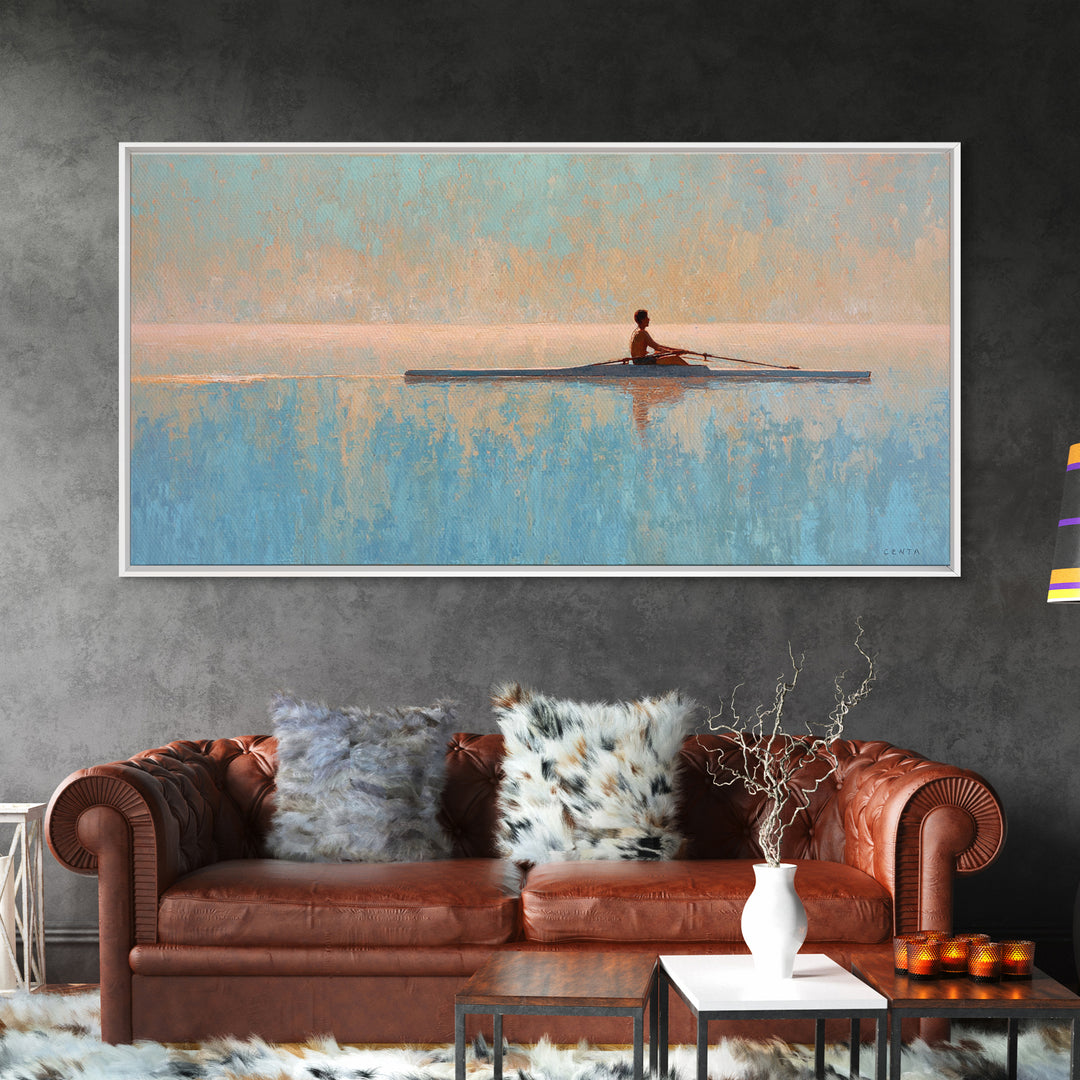 Rowing Athlete with Water Spray and Rhythm Framed Canvas Print, Gym Art, Print, Gym Decor, Fine Art, Strength, Wall Decoration, GYM-2x1-9
