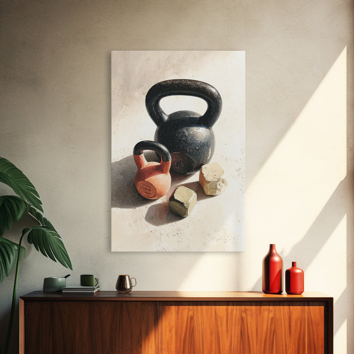 Kettlebell Still Life Framed Canvas Print, Gym Art, Motivational Poster, Gym Decor, Abstract Art, Strength, Motivational Art, GYM-2x3-17