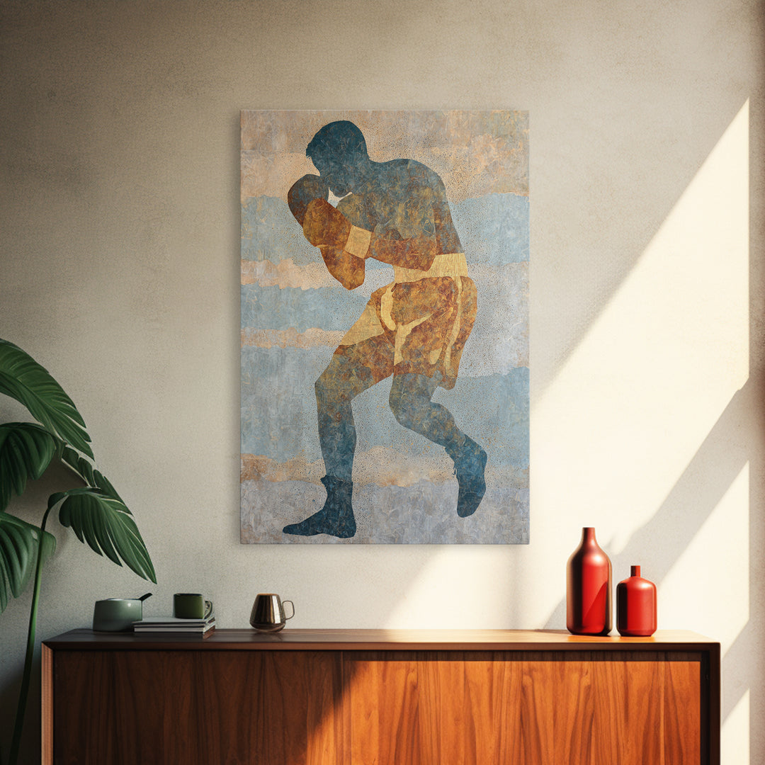 Powerful Boxer Silhouette Canvas Print, Gym Art, Modern Home Decor, Gym Decor, Oil Painting, Strength, Fine Art Print, GYM-2x3-57