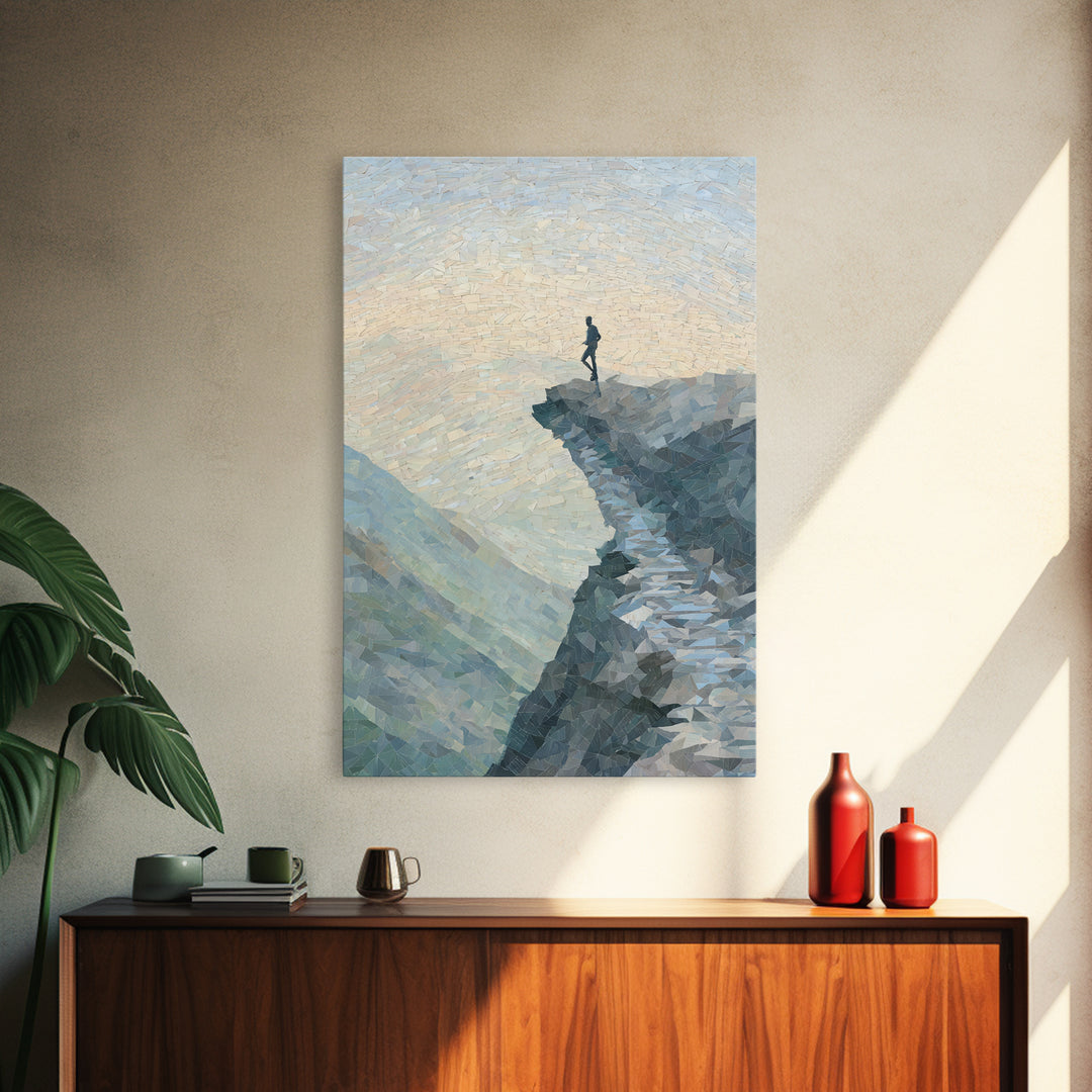 Runner on Mountain Ridge at Sunrise Framed Canvas Print, Gym Art, Sports Decor, Gym Decor, Oil Painting, Strength, GYM-2x3-68