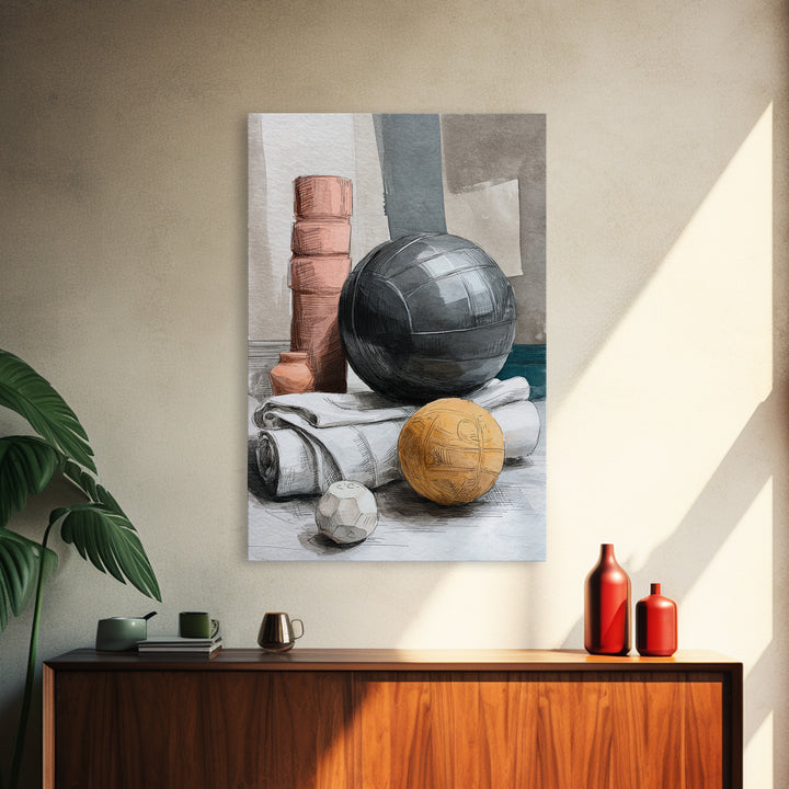 Medicine Ball and Chalk Still Life Canvas Print, Gym Art, Fine Art Print, Gym Decor, Fine Art, Strength, Wall Decor, GYM-2x3-7