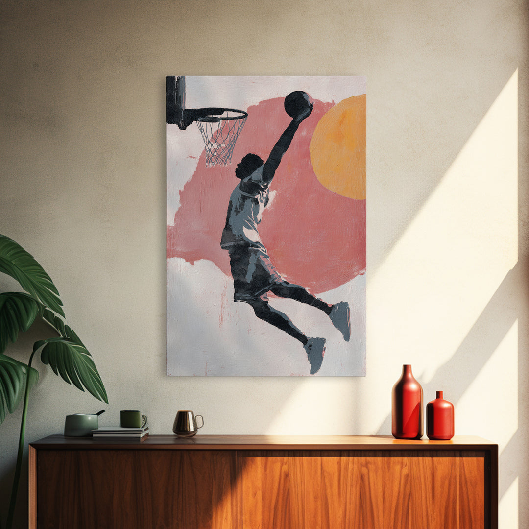 Basketball Player Dunking Through Bold Color Canvas Print, Gym Art, Motivational Poster, Gym Decor, Abstract Art, Strength, GYM-2x3-86