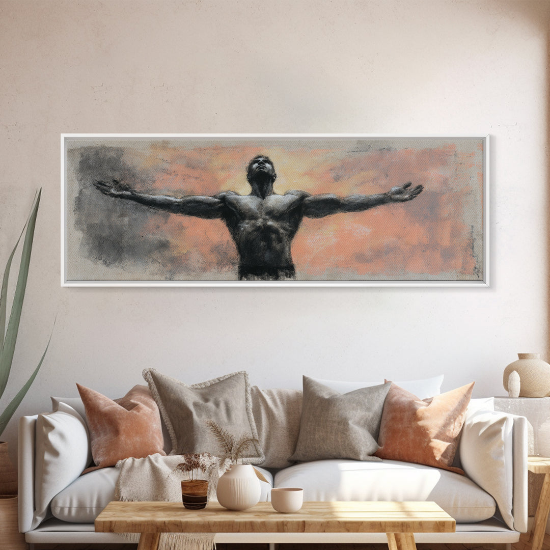 Bodybuilder Pose Rendered Canvas Print, Gym Art, Gym Wall Decor, Gym Decor, Fine Art, Strength, Room Decor, Textured Painting, GYM-3x1-20