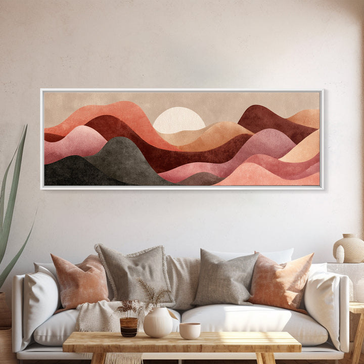 Minimal Heartbeat and Mountain Endurance Symbol Framed Canvas Print, Gym Art, Sports Decor, Gym Decor, Oil Painting, Strength, GYM-3x1-82