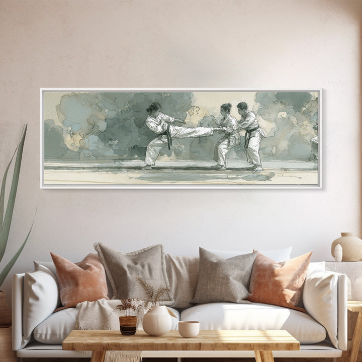 Martial Artist Kick Painted Framed Canvas Print, Gym Art, Abstract Wall Art, Gym Decor, Fine Art, Strength, Bodybuilding Poster, GYM-3x1-99