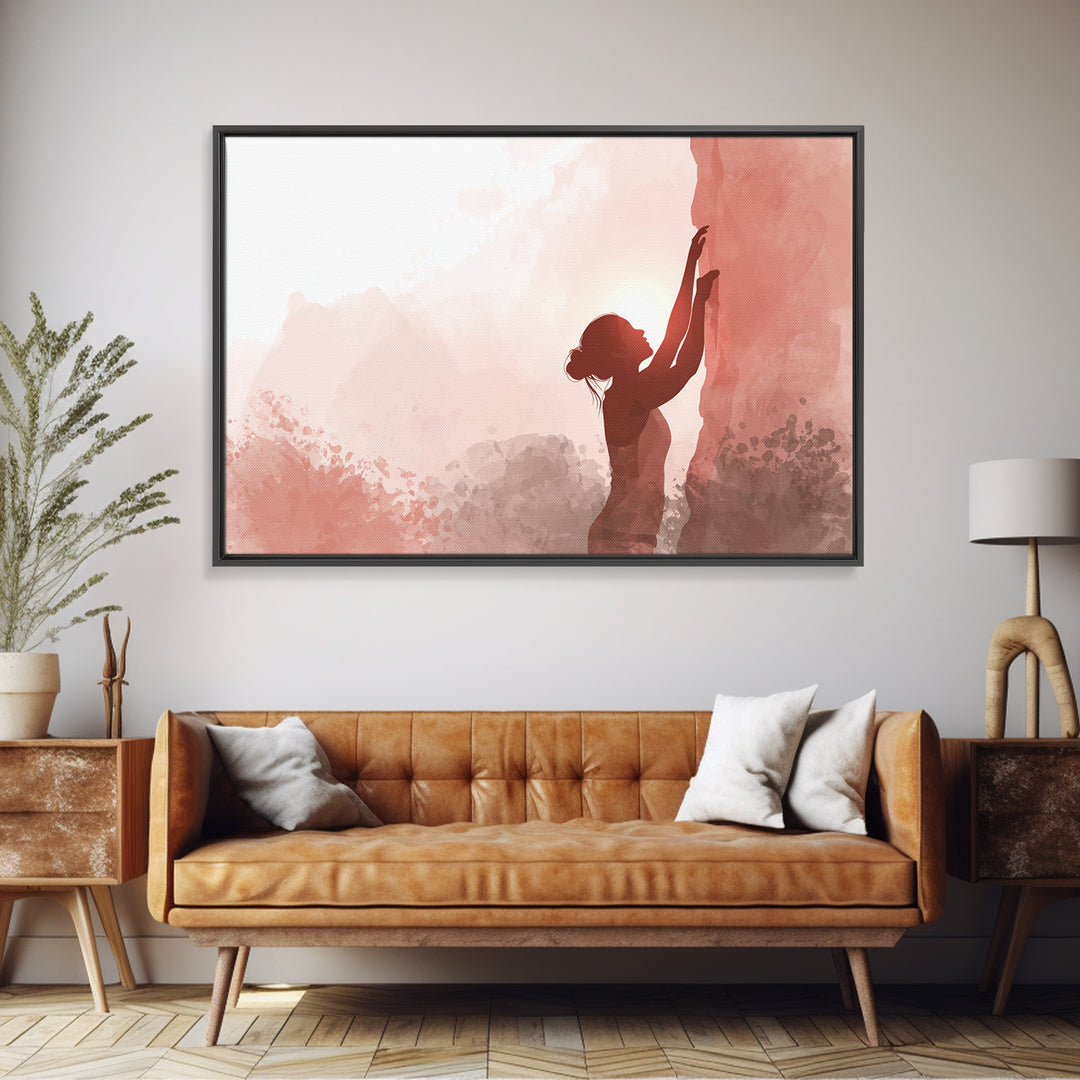 Rock Climber Reaching a Glowing Hold Framed Canvas Print, Gym Art, Man Cave Decor, Gym Decor, Strength, Home Gym Decor, GYM-3x2-14