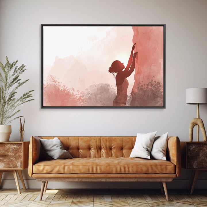 Rock Climber Reaching a Glowing Hold Framed Canvas Print, Gym Art, Man Cave Decor, Gym Decor, Strength, Home Gym Decor, GYM-3x2-14