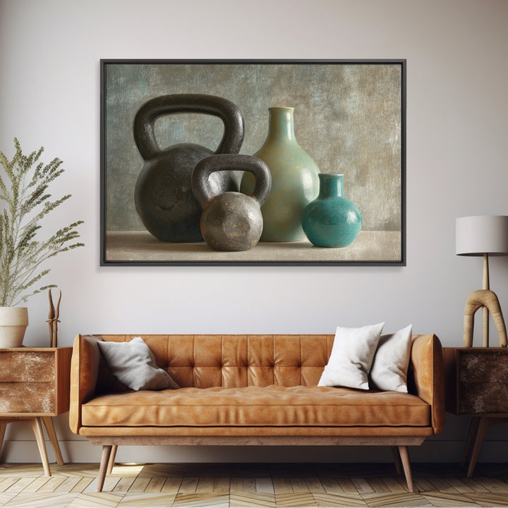 Kettlebell Still Life Canvas Print, Gym Art, Speakeasy Art, Gym Decor, Oil Painting, Strength, Minimalist Decor, GYM-3x2-37