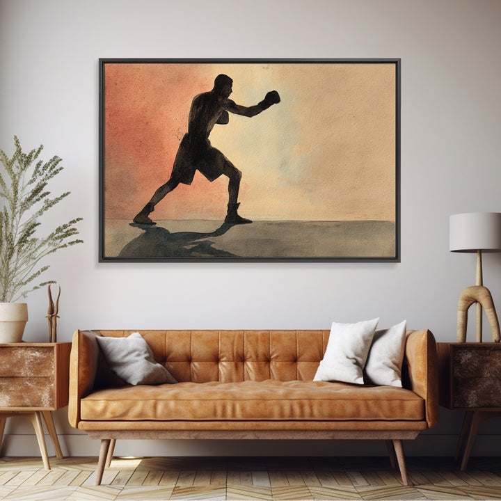 Powerful Boxer Silhouette Framed Canvas Print, Gym Art, Gym Wall Decor, Gym Decor, Fine Art, Strength, Room Decor, GYM-3x2-5