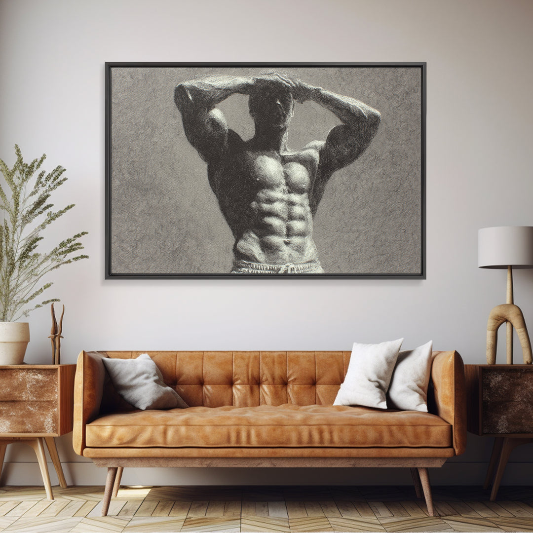 Bodybuilder Pose Rendered Canvas Print, Gym Art, Art Print, Gym Decor, Fine Art, Strength, Abstract Wall Art, Bar Art, GYM-3x2-56