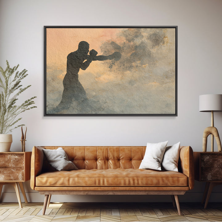 Powerful Boxer Silhouette Framed Canvas Print, Gym Art, Art Print, Gym Decor, Fine Art, Strength, Abstract Wall Art, Bar Art, GYM-3x2-77