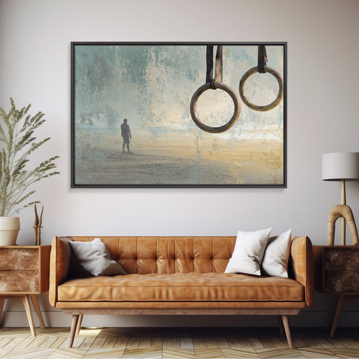 Gymnast Rings Athlete Framed Canvas Print, Gym Art, Contemporary Art, Gym Decor, Oil Painting, Strength, Gym Wall Decor, GYM-3x2-91