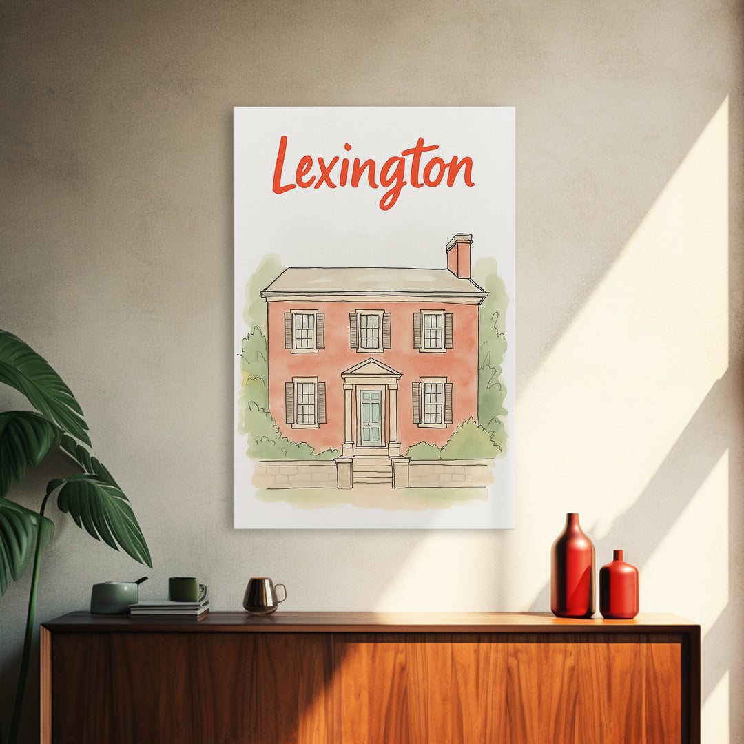 Lexington Travel Poster, Canvas Print, Illustrated City Wall Art, Lexington Wall Art, Travel Poster Art, Watercolor City Skyline, Design 2