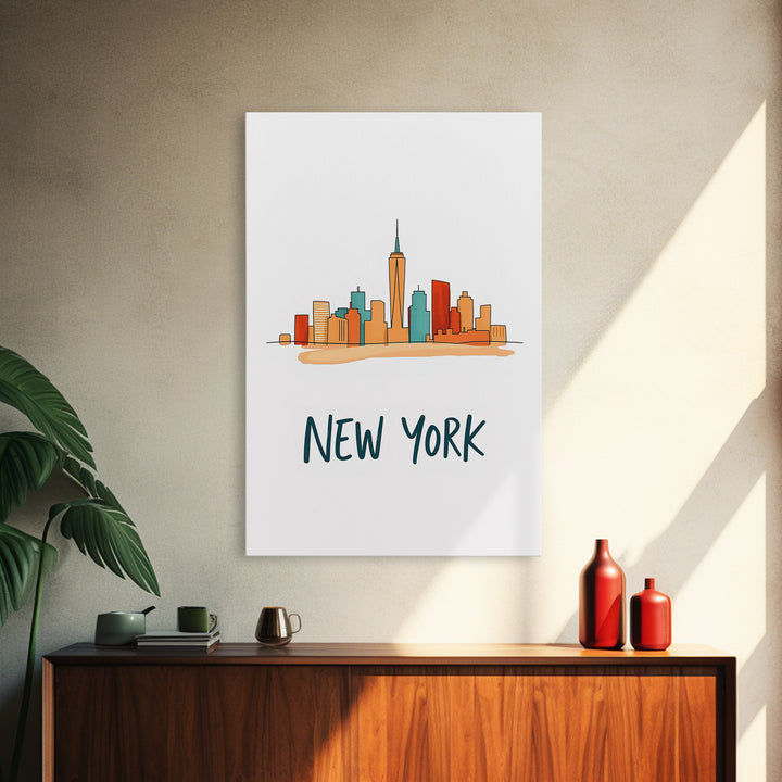 New York Travel Poster, Framed Canvas Print, Soft Sketch Travel Art, New York Art Print, Vintage Travel Print, City Travel Prints