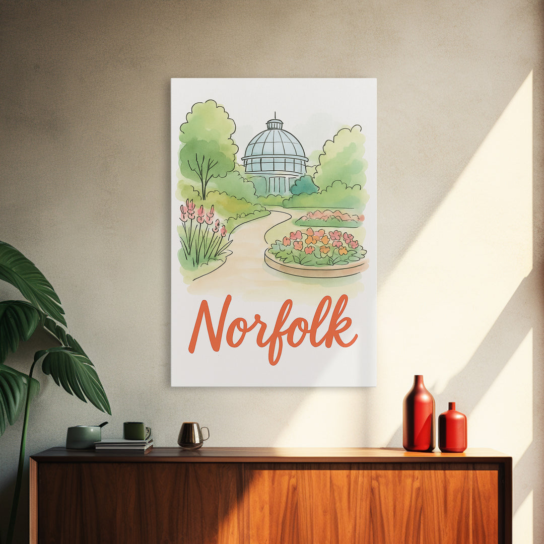 Norfolk Virginia Travel Poster, Canvas Print, Hand Drawn Watercolor Art, Norfolk City Art, Watercolor Cityscape, Wall Art, Art Print