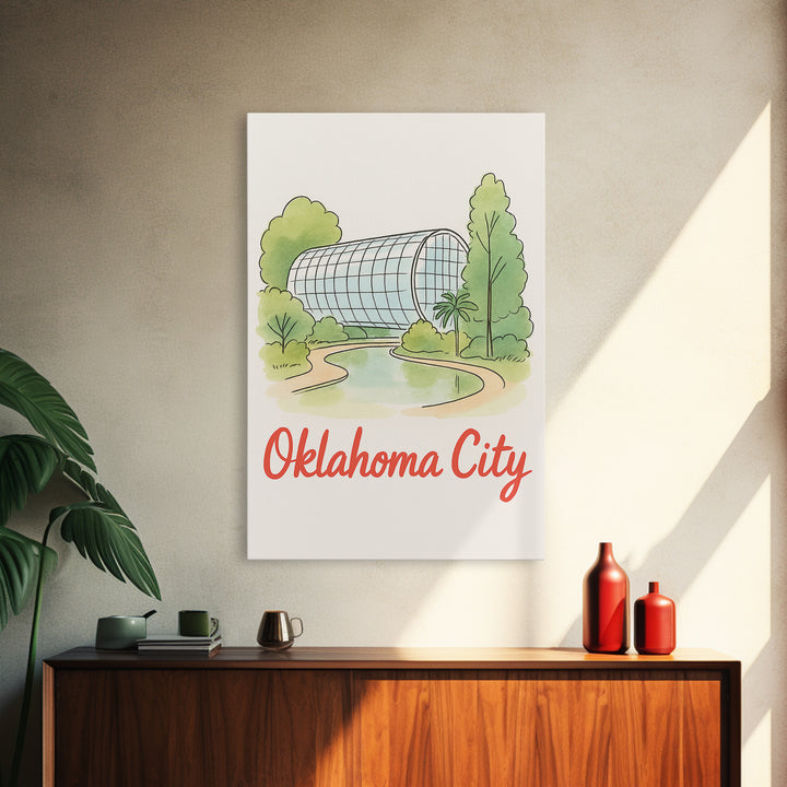 Oklahoma City Oklahoma Travel Poster, Canvas Print, Watercolor Downtown Skyline Art, Oklahoma City City Art, Mid Century Wall Art, Wall Art