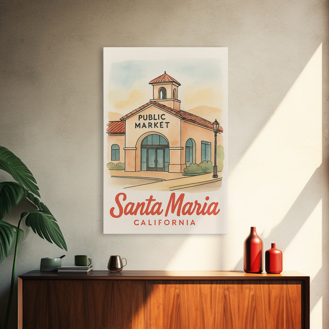 Santa Maria Travel Poster, Framed Canvas Print, Watercolor Skyline Art, Santa Maria City Art, Travel Art Print, Gift For Travelers