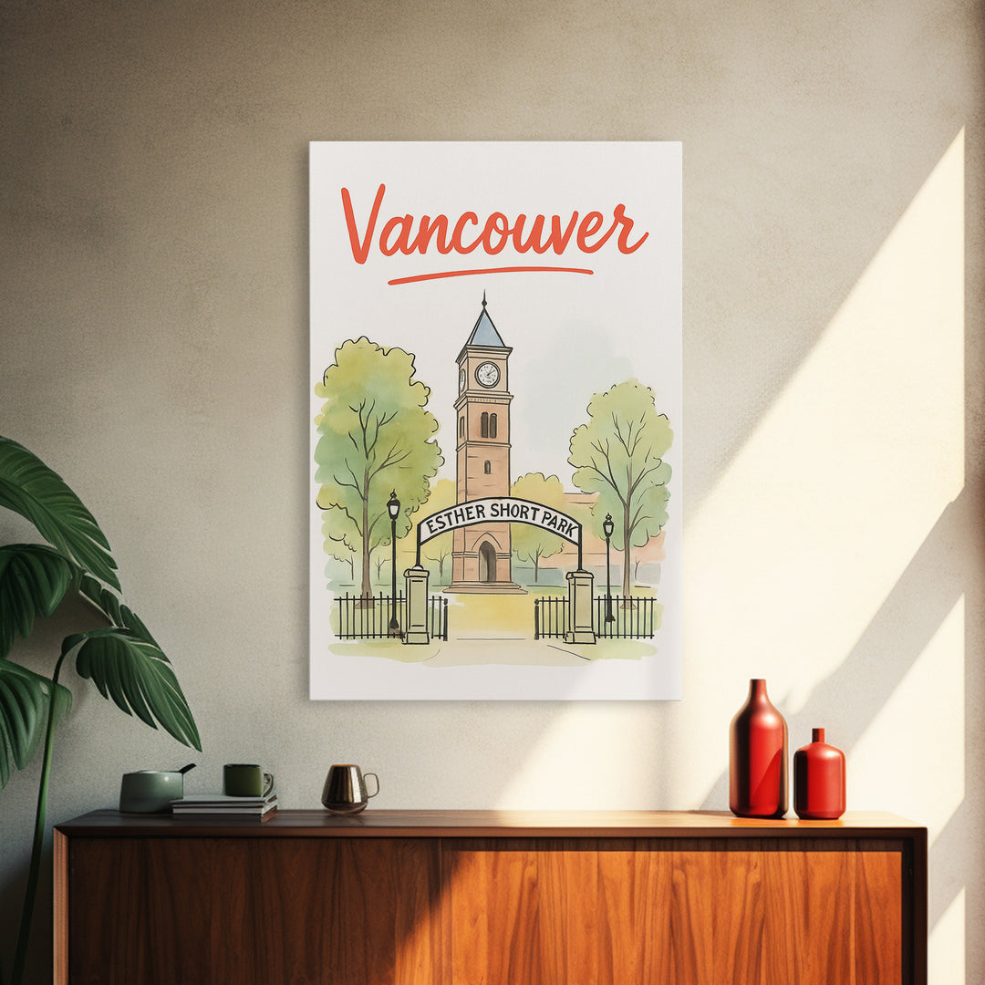 Vancouver Travel Poster, Framed Canvas Print, Watercolor Skyline Art, Vancouver Art Print, City Travel Prints, Eclectic Wall Decor