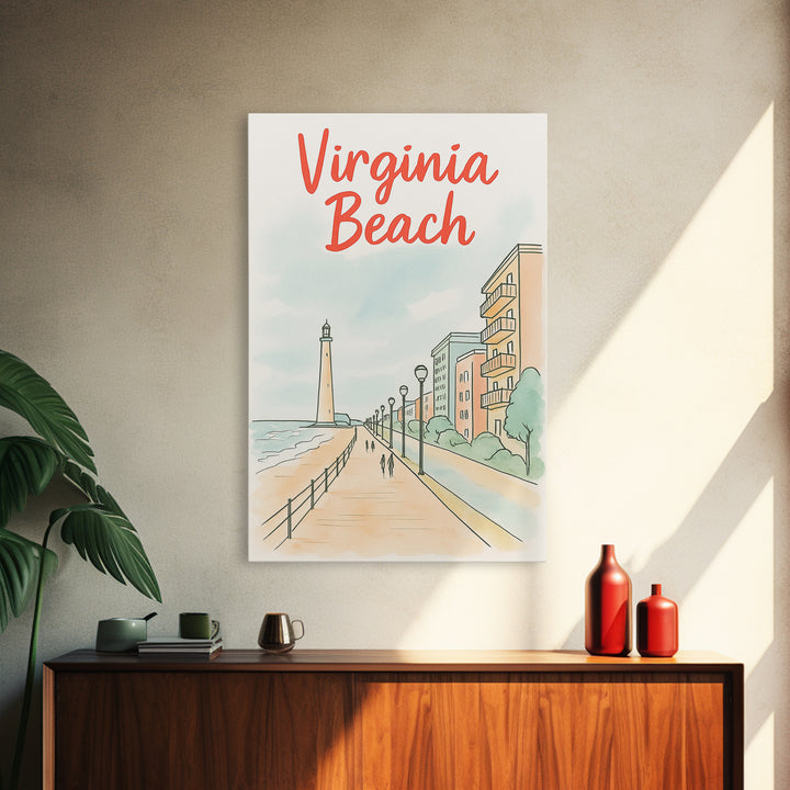 Virginia Beach Travel Poster, Canvas Print, Soft Sketch Travel Art, Virginia Beach Travel Art, Travel Poster Set, City Art Print