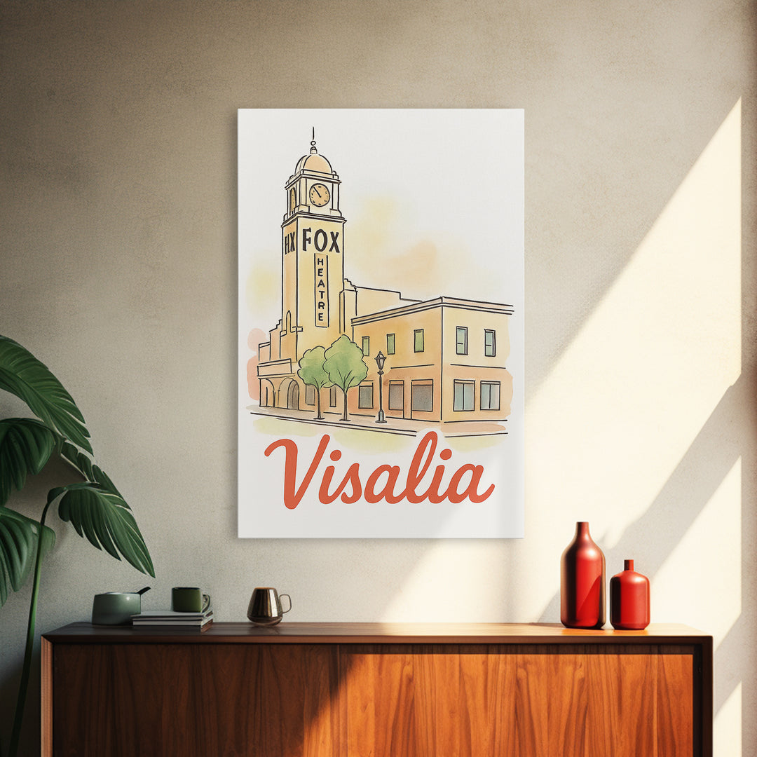 Visalia California Travel Poster, Canvas Print, Watercolor Urban Skyline Art, Visalia Poster Print, Travel Poster Art, City Travel Prints