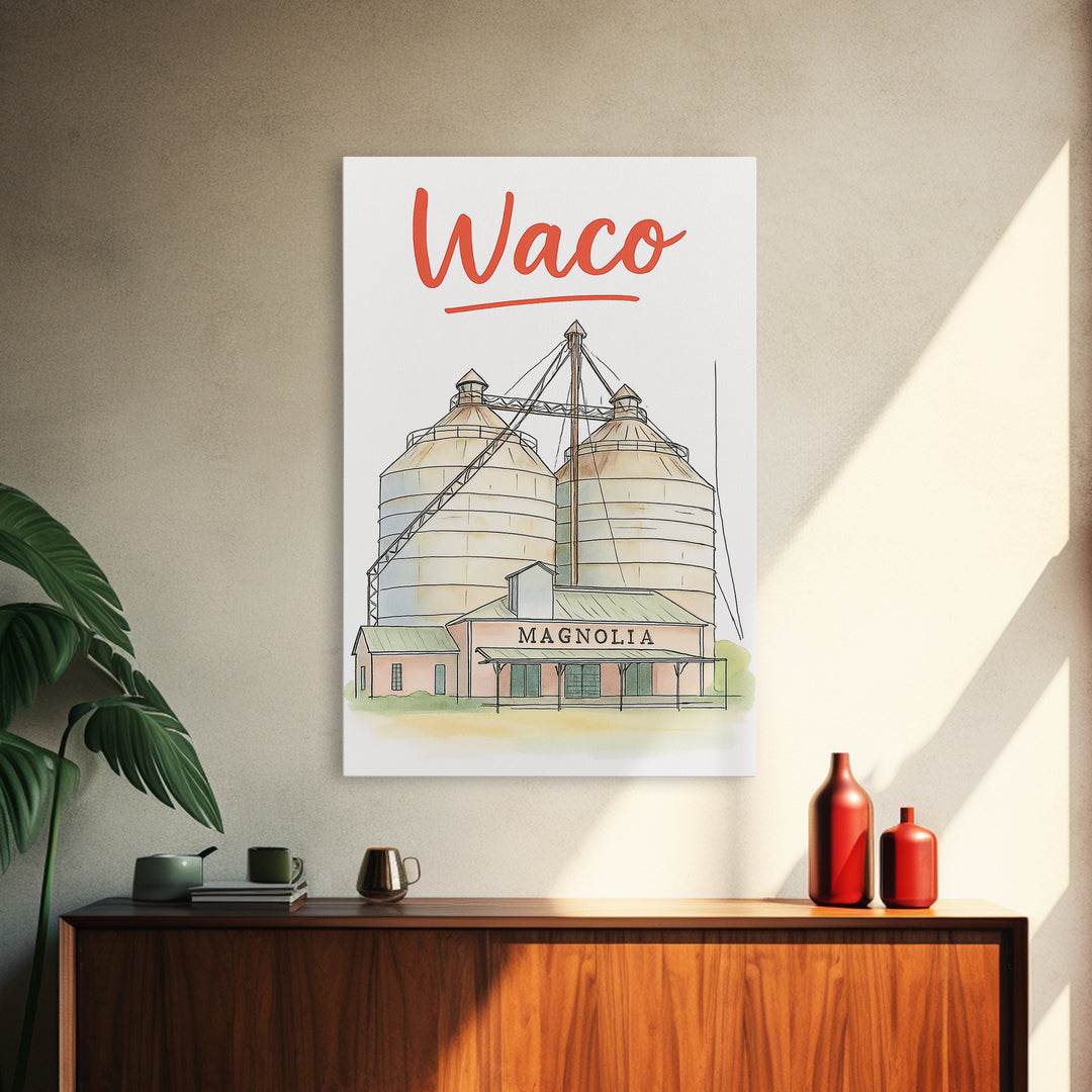 Waco Travel Poster, Canvas Print, Watercolor Urban Skyline Art, Waco Poster Print, City Art Print, Travel Wall Art, Gift For Travelers