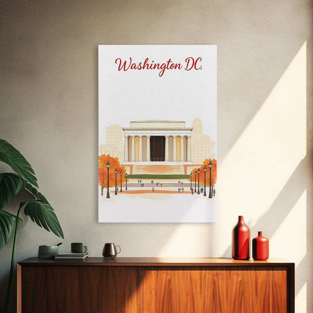 Washington DC Travel Poster, Canvas Print, Soft Sketch Travel Art, Washington Art Print, Home Office Decor, Watercolor Downtown Skyline