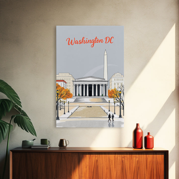 Washington Travel Poster, Framed Canvas Print, Hand Drawn Watercolor Art, Washington Poster Print, Travel Poster Set, Mid Century Wall Art