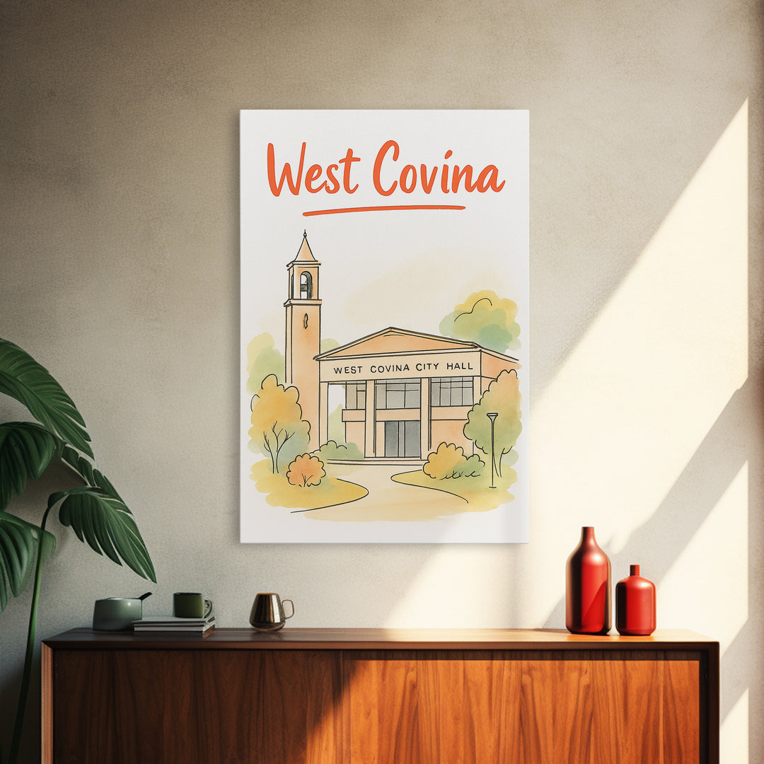 West Covina California Travel Poster, Canvas Print, Illustrated City Wall Art, West Covina Travel Art, Travel Art Print, Travel Poster Set