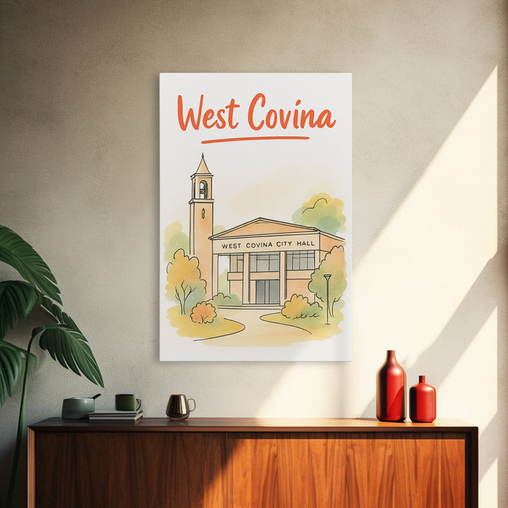 West Covina California Travel Poster, Canvas Print, Illustrated City Wall Art, West Covina Travel Art, Travel Art Print, Travel Poster Set