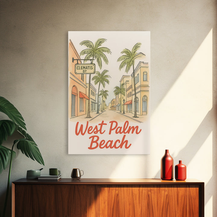 West Palm Beach Florida Travel Poster, Canvas Print, Soft Sketch Travel Art, West Palm Beach Poster Print, Poster Art, Travel Poster Set