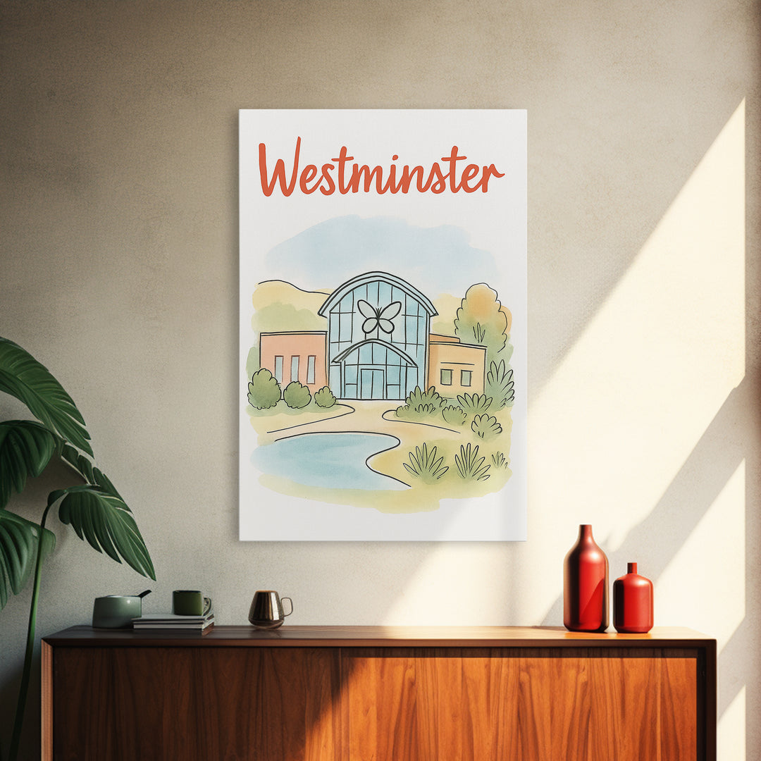 Westminster Colorado Travel Poster, Canvas Print, Soft Sketch Travel Art, Westminster Wall Art, Travel Wall Art, Watercolor Urban Skyline