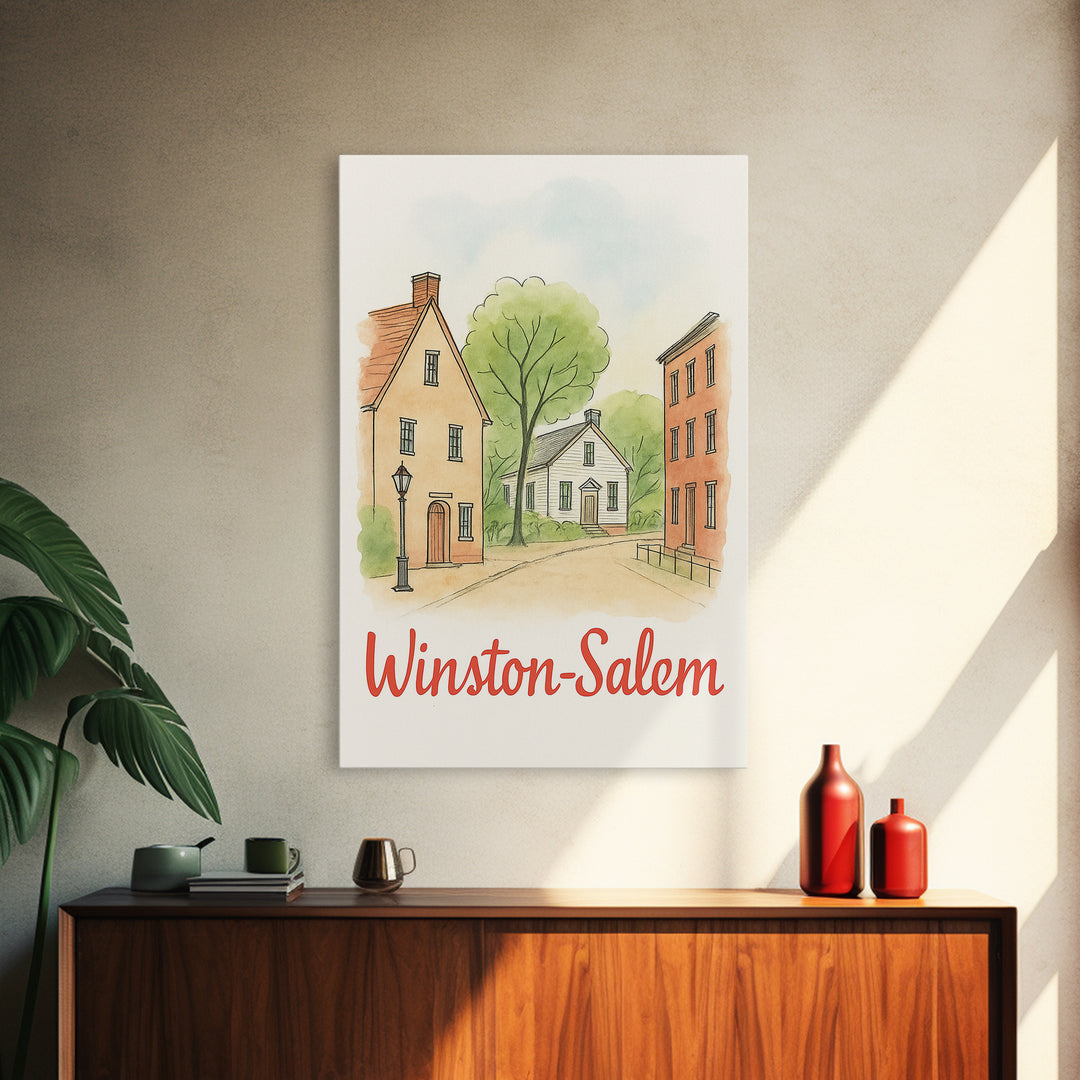 Winston Salem North Carolina Travel Poster, Canvas Print, Illustrated City Wall Art, Winston Salem Wall Art, City Poster, Wanderlust Decor