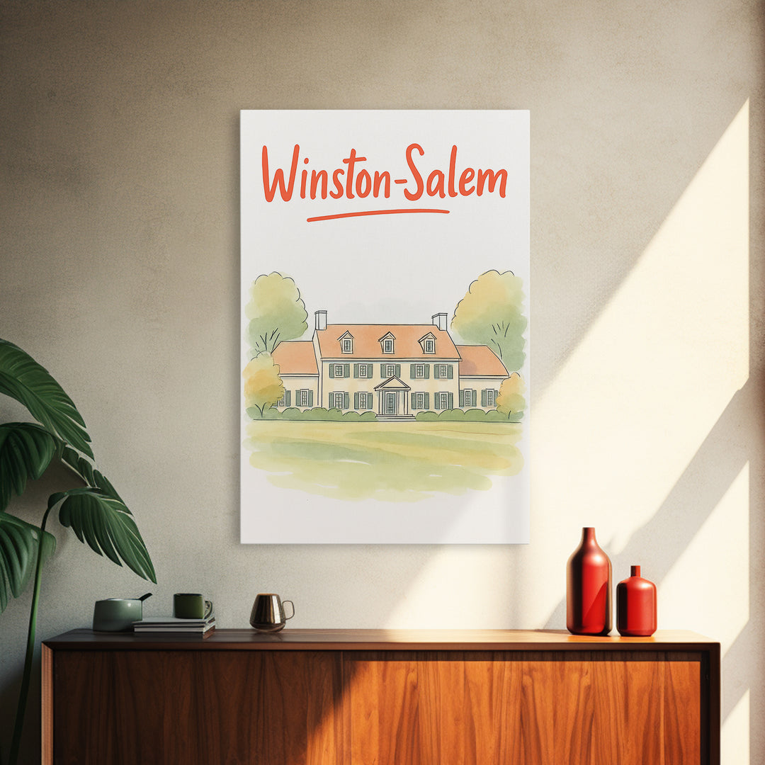 Winston Salem Travel Poster, Canvas Print, Illustrated City Wall Art, Winston Salem Art Print, Mid Century Wall Art, Vintage Travel Art