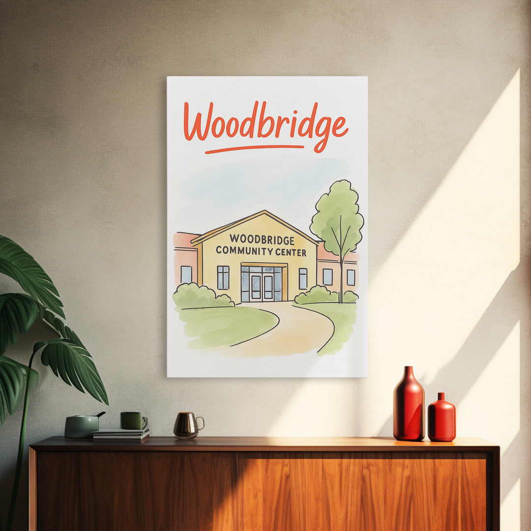 Woodbridge Travel Poster, Framed Canvas Print, Soft Sketch Travel Art, Woodbridge Poster Print, Vintage Travel Art, Travel Poster Set