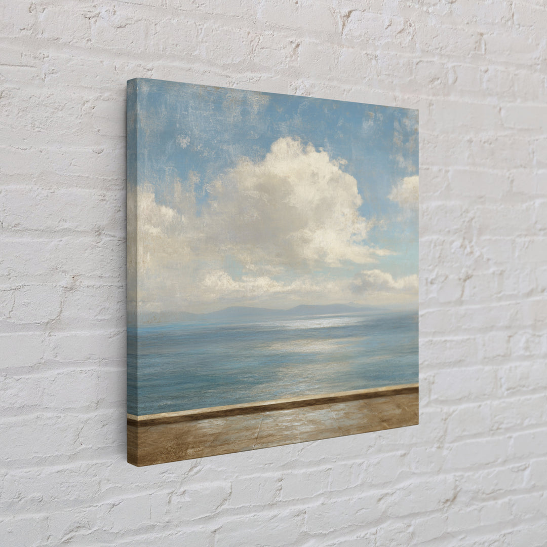 Mediterranean Terrace View Focused on Sea and Framed Canvas Print, Hotel Art, Framed Art, Hotel Decor, Fine Art, Boutique, HOT-1x1-11