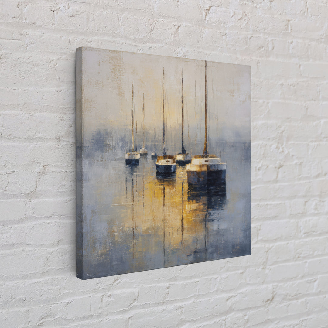 Quiet Harbor with Sailboats at Dawn Framed Canvas Print, Hotel Art, Gallery Wall Set, Hotel Decor, Fine Art, Boutique, HOT-1x1-46