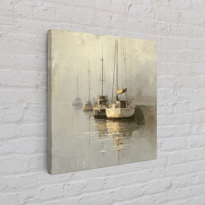 Quiet Harbor with Sailboats at Dawn Framed Canvas Print, Hotel Art, Gallery Wall Set, Hotel Decor, Fine Art, Boutique, HOT-1x1-70