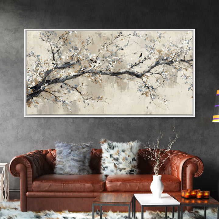 Elegant Botanical Branch on Ivory Ground Framed Canvas Print, Hotel Art, Art Print, Hotel Decor, Oil Painting, Boutique, HOT-2x1-1