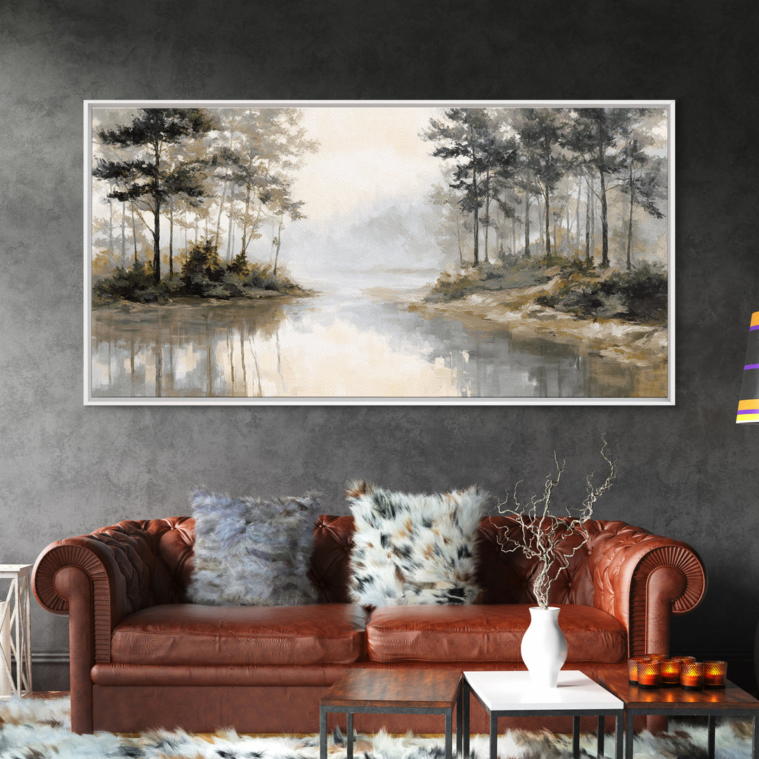 Misty Forest with Refined Calm Atmosphere Framed Canvas Print, Hotel Art, Contemporary Art, Hotel Decor, Fine Art, Boutique, HOT-2x1-10