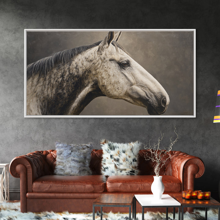 Neutral Horse Portrait Framed Canvas Print, Hotel Art, Room Decor, Hotel Decor, Oil Painting, Boutique, Art Print, Hazbin Hotel, HOT-2x1-12