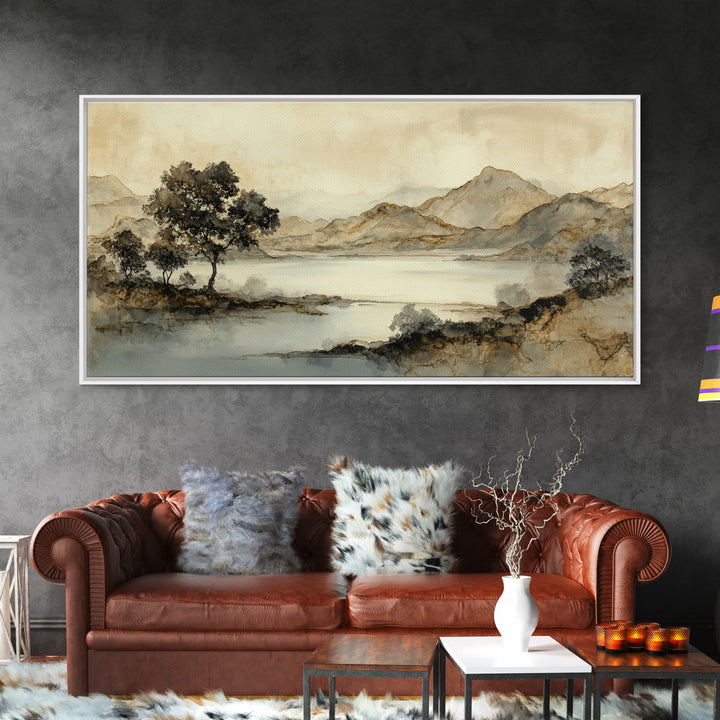 Japanese Ink Landscape Framed Canvas Print, Hotel Art, Luxury Decor, Hotel Decor, Fine Art, Boutique, Art Prints, Hazbin Hotel, HOT-2x1-14