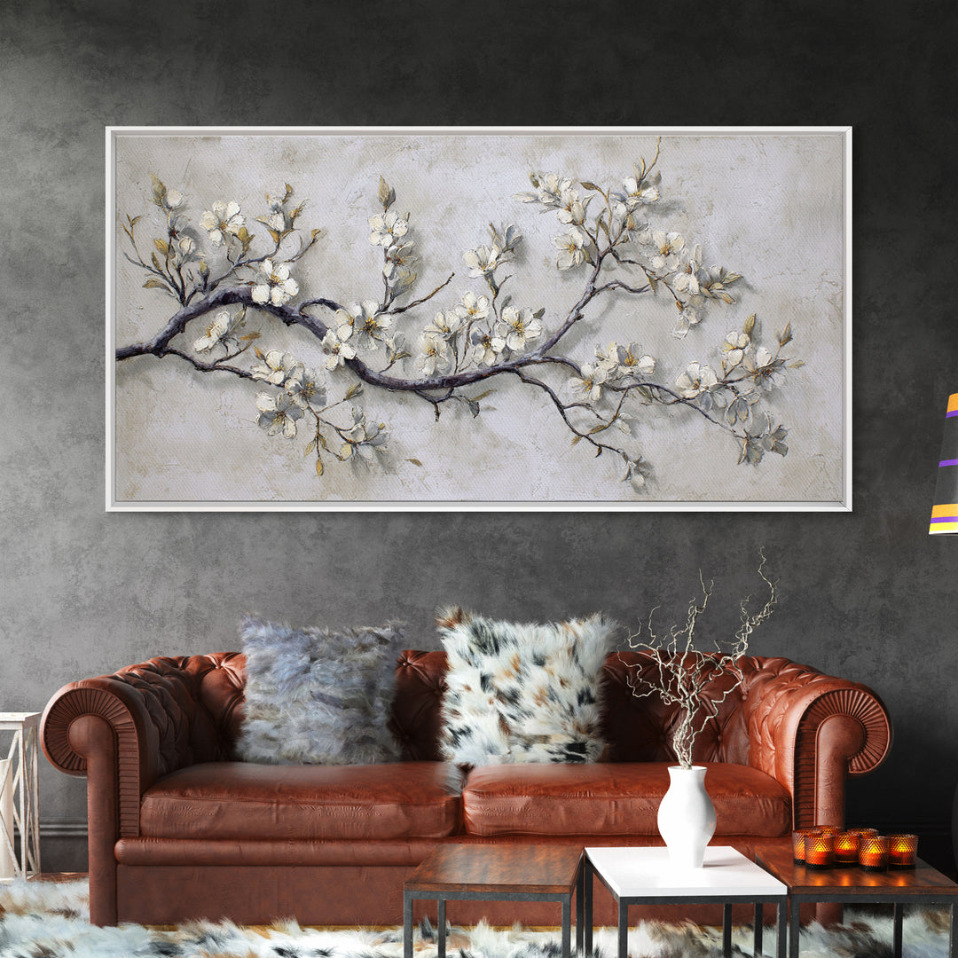 Elegant Botanical Branch on Ivory Ground Framed Canvas Print, Hotel Art, Art Print, Hotel Decor, Oil Painting, Boutique, HOT-2x1-25