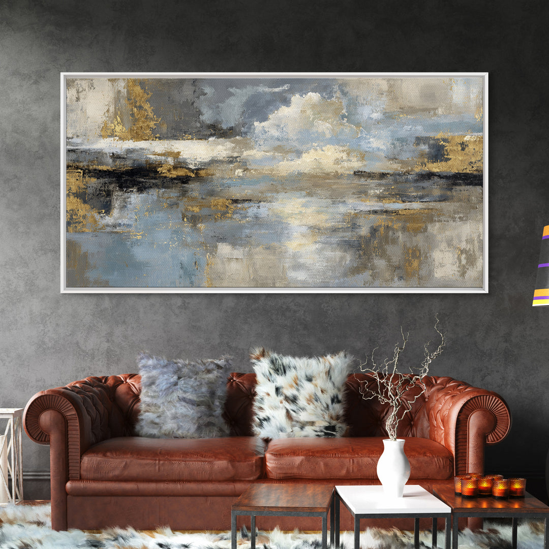 Gold Accented Abstract for Upscale Lobby Framed Canvas Print, Hotel Art, Wall Decor, Hotel Decor, Abstract Art, Boutique, HOT-2x1-33