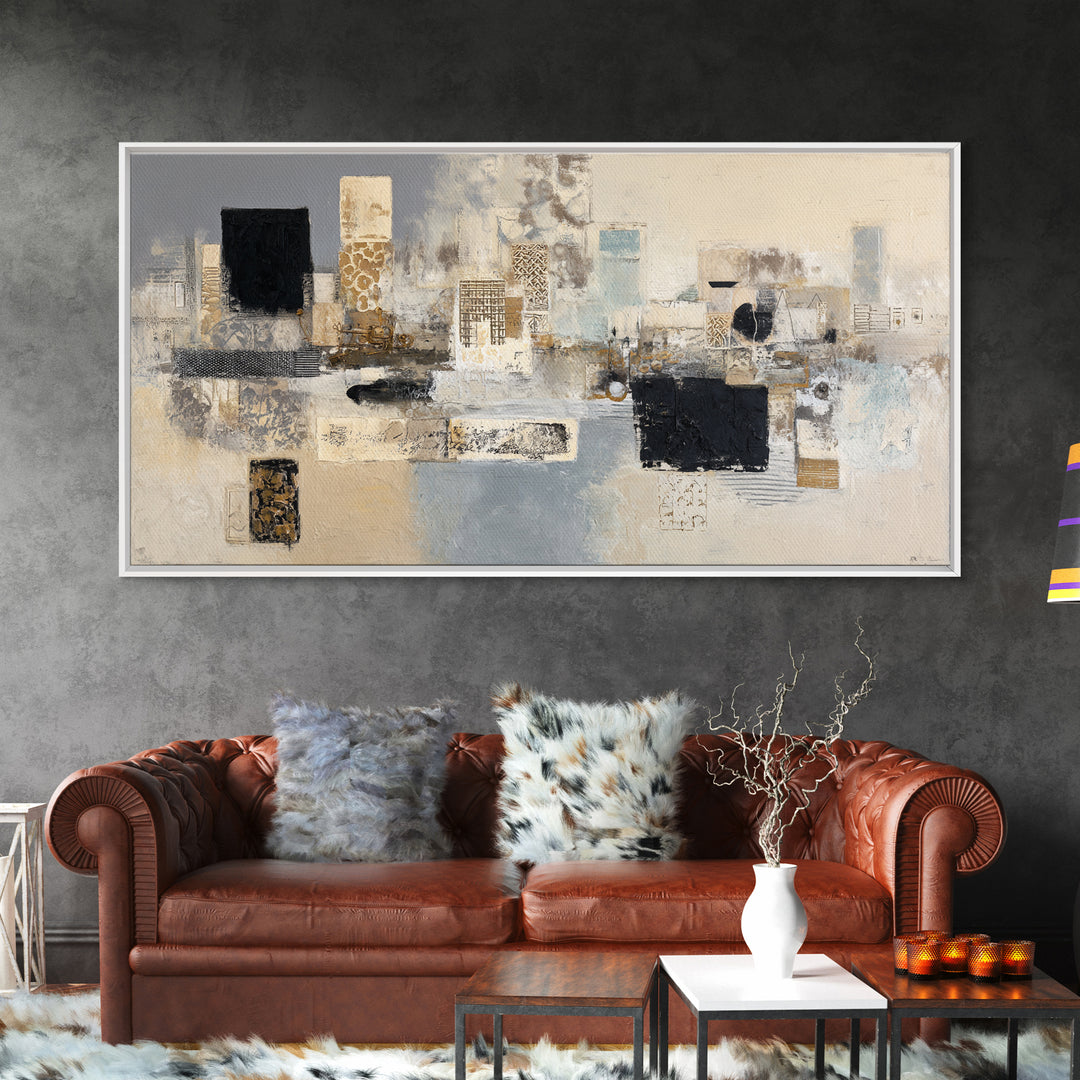 Sophisticated Neutral Abstract Framed Canvas Print, Hotel Art, Abstract Art, Hotel Decor, Fine Art, Boutique, Gallery Wall Art, HOT-2x1-45